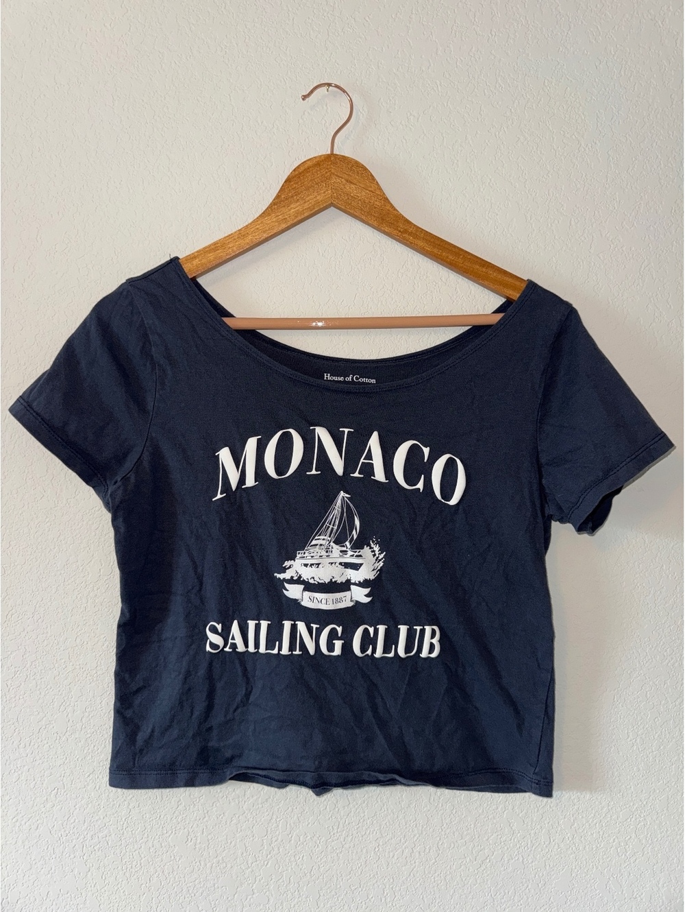 House of Cotton Small Women’s Monaco Sailing Club Tee Shirt Navy 100% Cotton